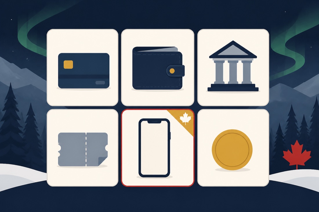Grid of six abstract payment method tiles with one highlighted